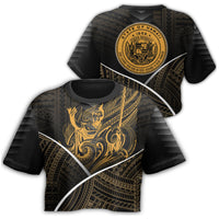 Hawaiian - King's Hawaii Coat Of Arms Polynesian Crop T-Shirt - Mana Style - AH Female Black - Polynesian Pride