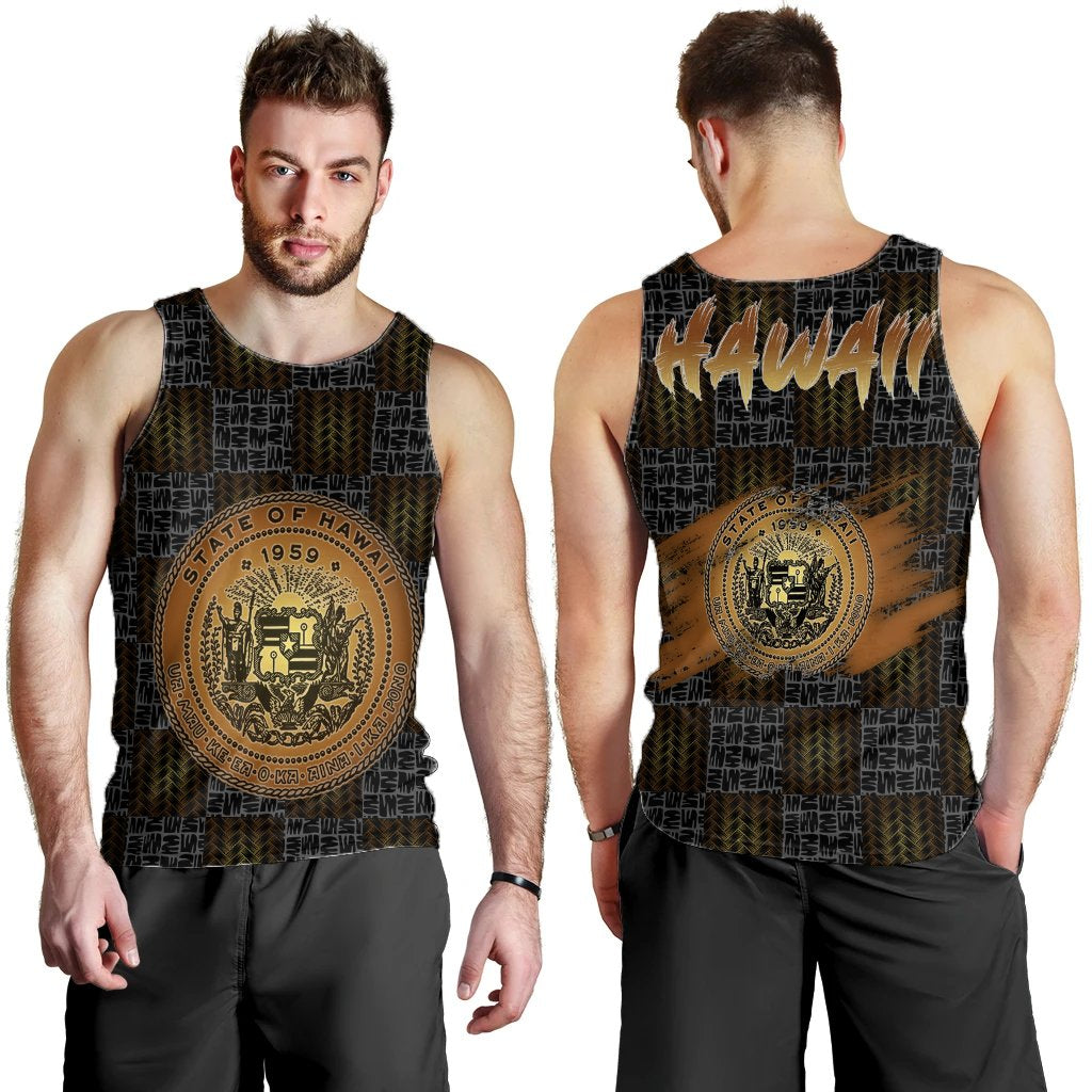 Hawaiian Hawaii Coat Of Arms Inside Men's Tank Top Gold - Glow Style - AH Gold - Polynesian Pride