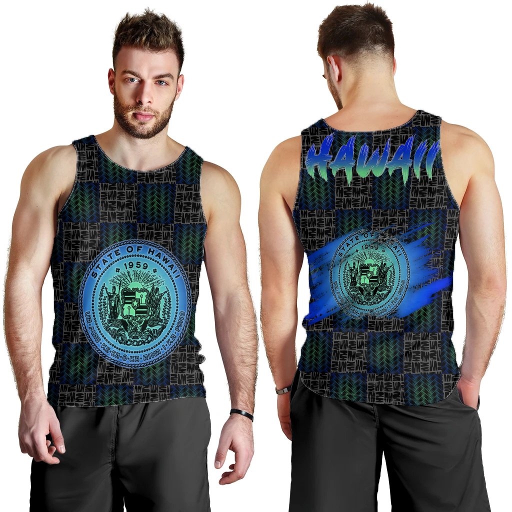 Hawaiian Hawaii Coat Of Arms Inside Men's Tank Top Blue - Glow Style - AH Blue - Polynesian Pride