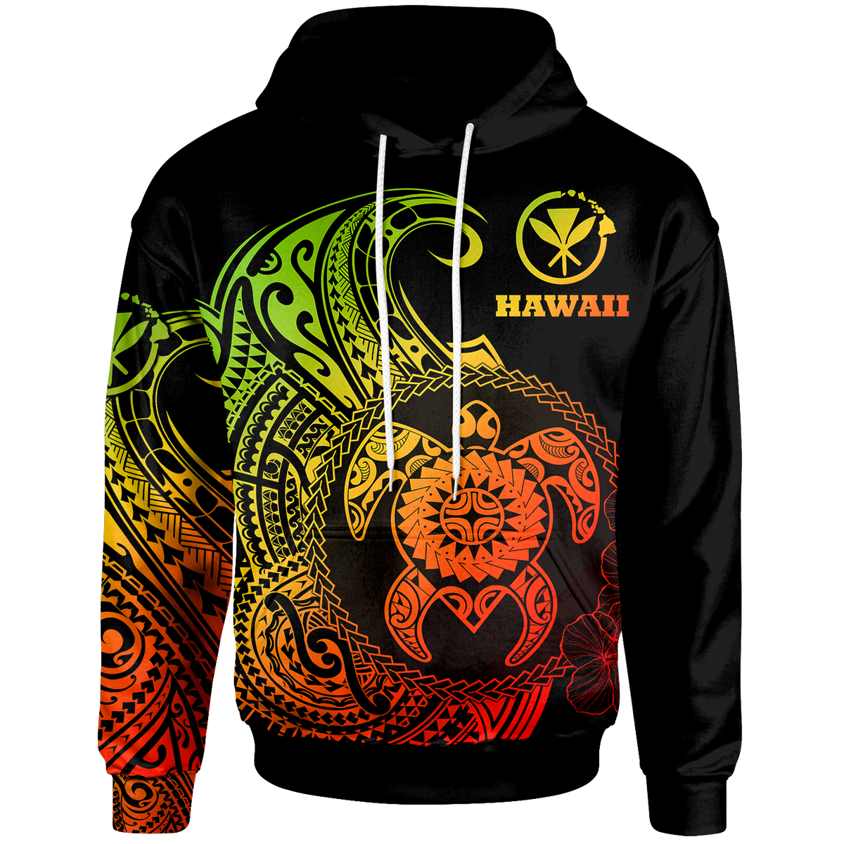 Hawaii Polynesian Hoodie Vintage Polynesian Turtle (Reggae) Unisex Reggae - Polynesian Pride