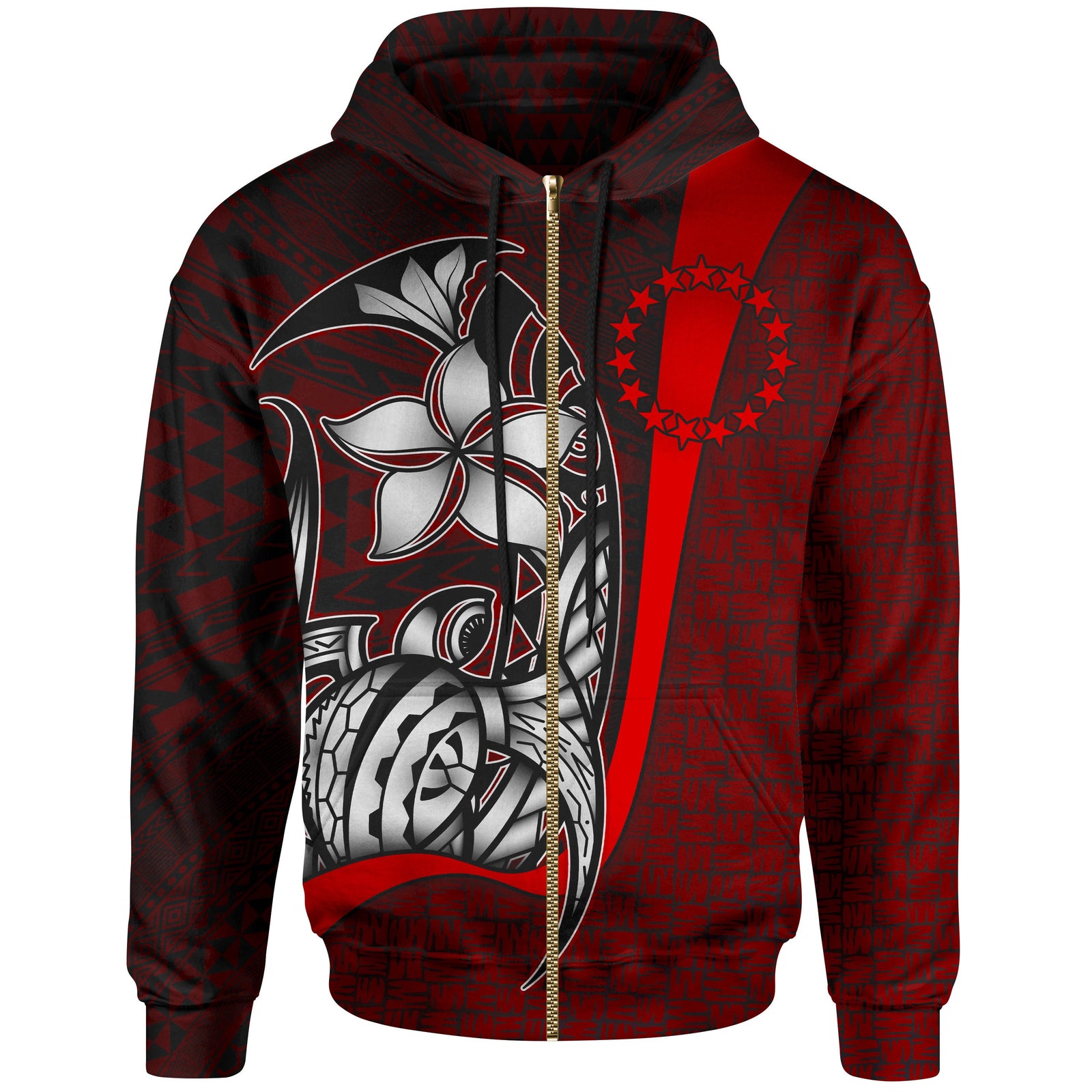 Cook Islands Polynesian Zip up Hoodie Red Turtle with Hook Unisex RED - Polynesian Pride