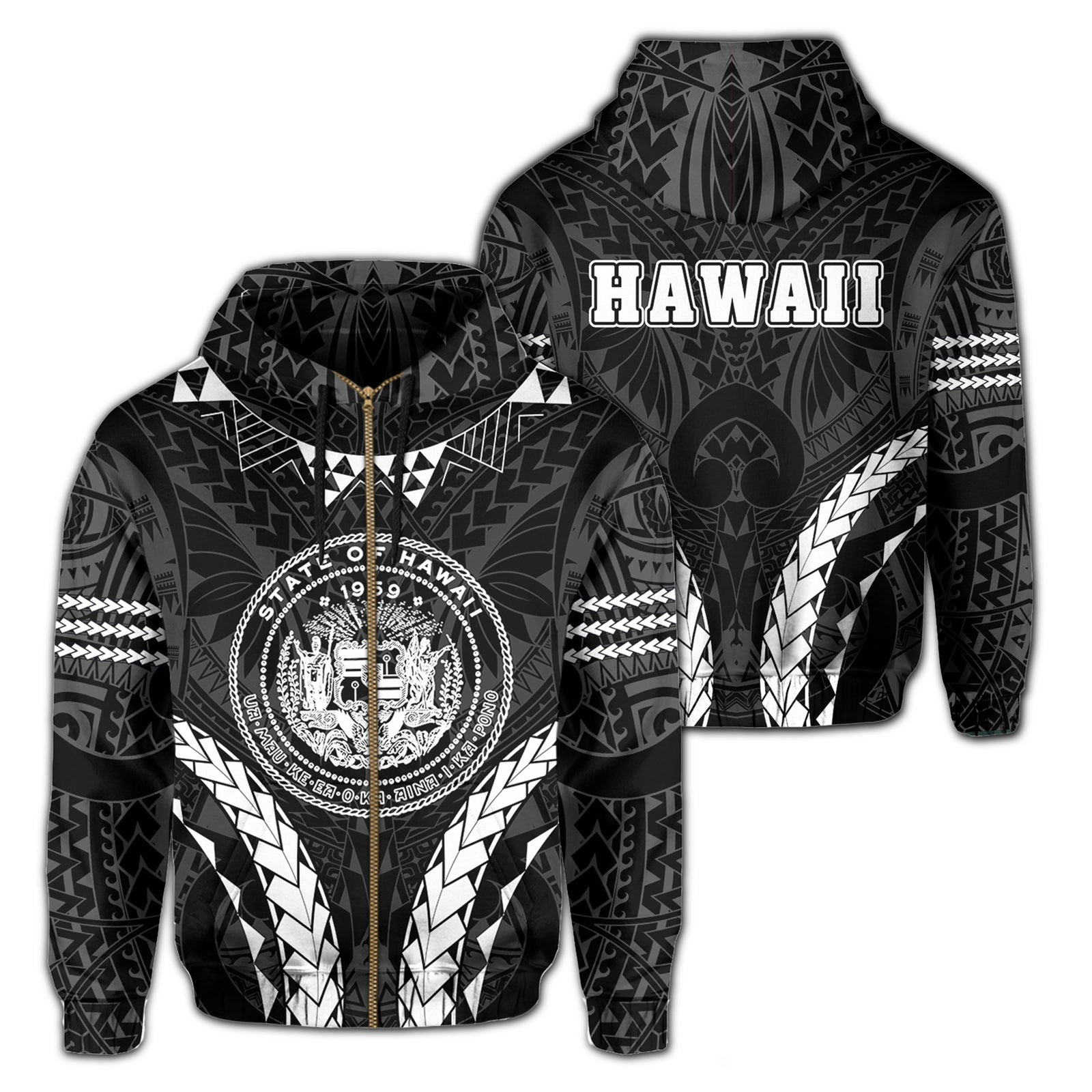 Polynesian Kakau Seal of Hawaii Zip Hoodie Sport Style Version 2.0 Unisex White - Polynesian Pride
