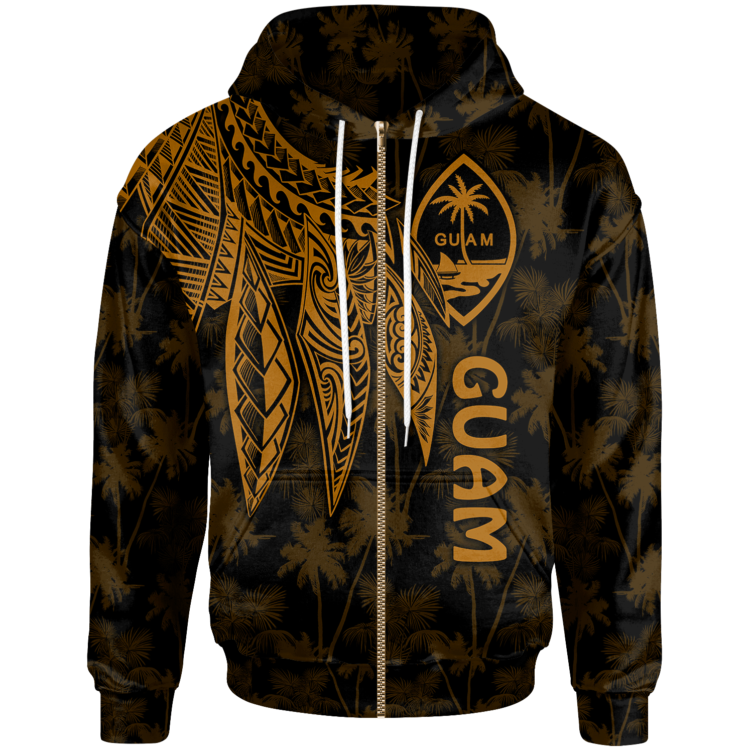 Guam Zip up Hoodie Polynesian Wings (Golden) Unisex Golden - Polynesian Pride
