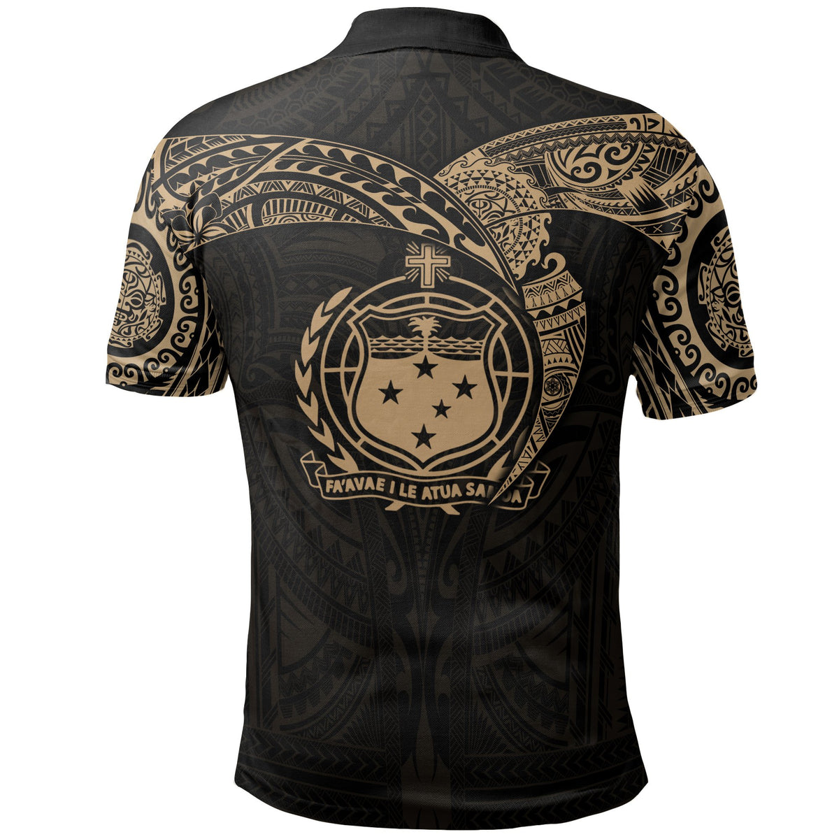 Samoa Polynesian Polo Shirt Gold Heart Shield - Polynesian Pride