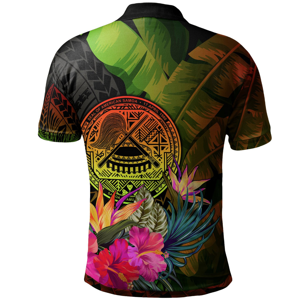American Samoa Polynesian Custom Polo Hibiscus and Banana Leaves - Polynesian Pride