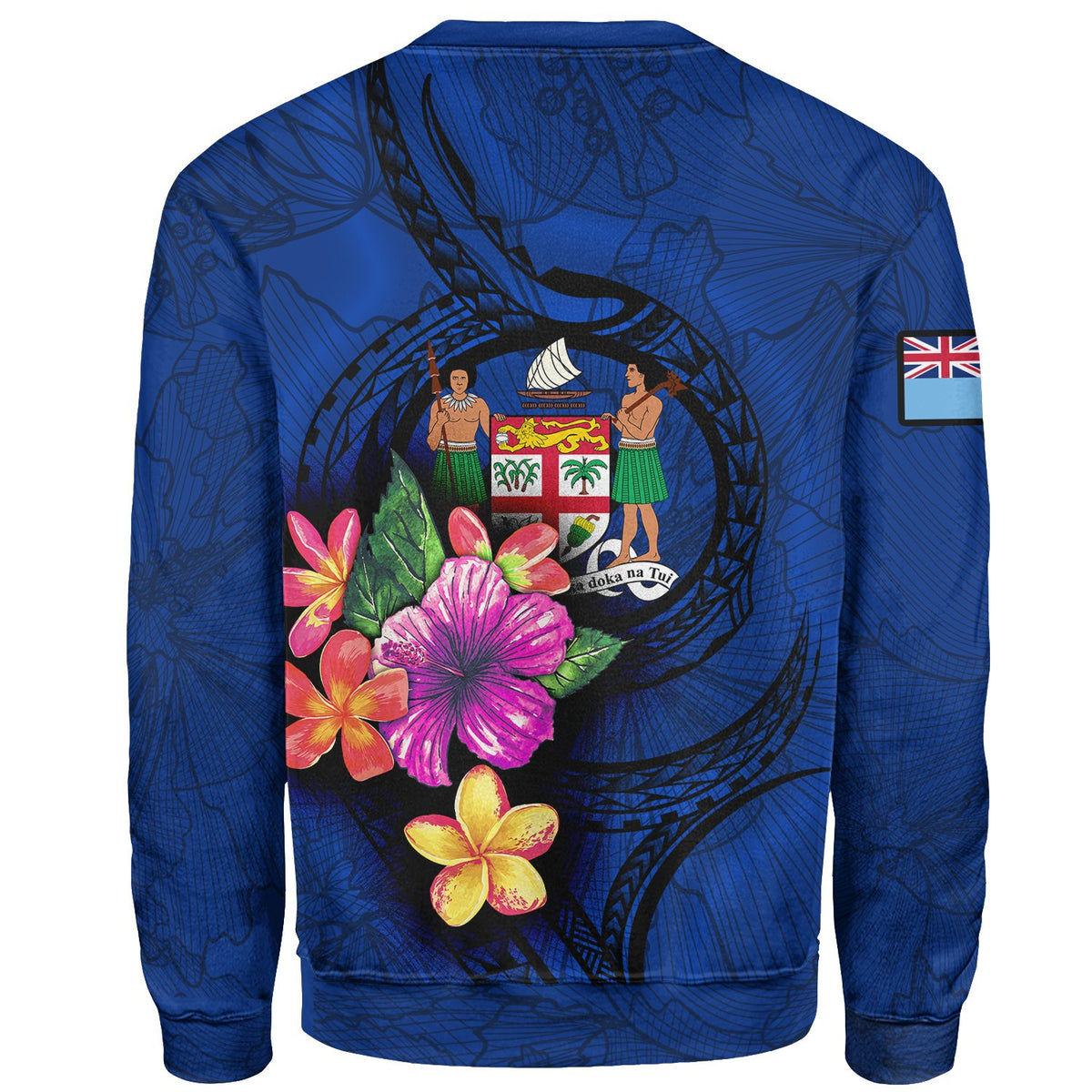 Fiji Polynesian Custom Personalised Sweater - Floral With Seal Blue - Polynesian Pride