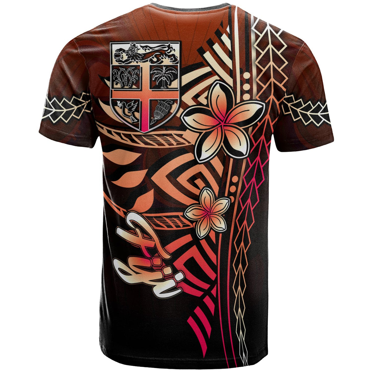 Fiji Custom T Shirt Red Vintage Tribal Mountain - Polynesian Pride