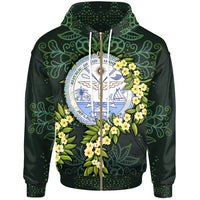Marshall Islands Polynesian Zip up Hoodie Ti Leaf Lei Turtle Unisex Green - Polynesian Pride