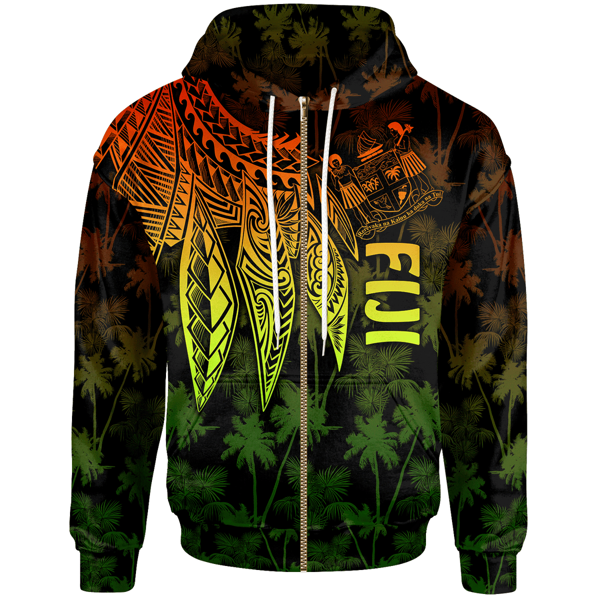 Fiji Zip up Hoodie Polynesian Wings (Reggae) Unisex Blue - Polynesian Pride