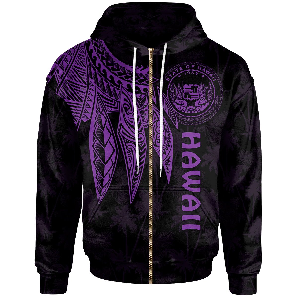 Polynesian Hawaii Zip up Hoodie Polynesian Wings (Purple) Unisex Purple - Polynesian Pride