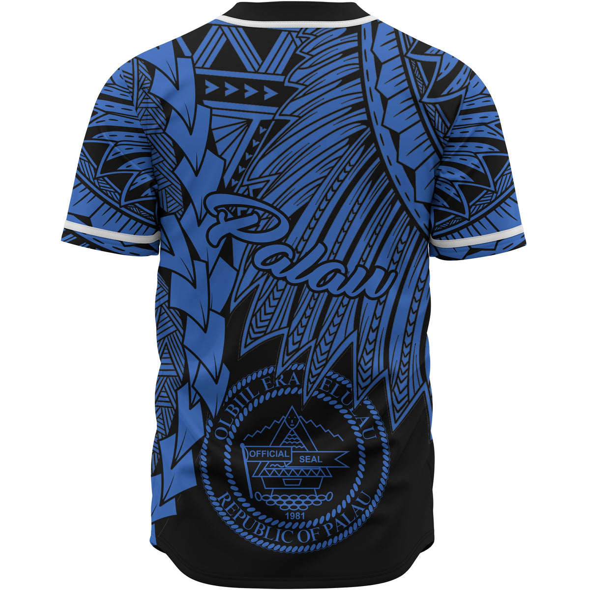 Palau Polynesian Custom Personalised Baseball Shirt - Tribal Wave Tattoo Blue - Polynesian Pride