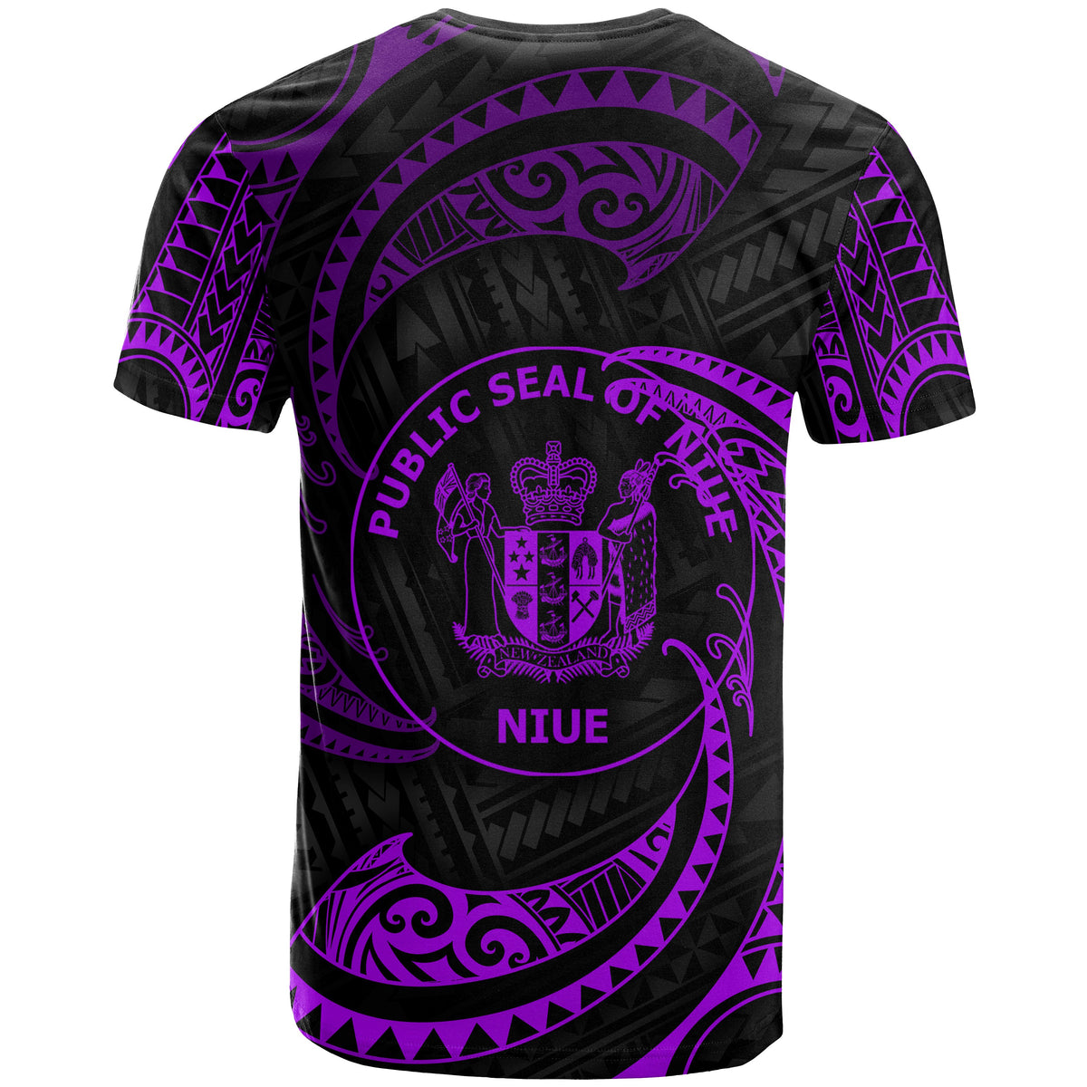 Niue Polynesian All Over T Shirt Purple Tribal Wave - Polynesian Pride