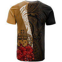 Samoa Polynesian T Shirt Coat Of Arms With Hibiscus Gold - Polynesian Pride