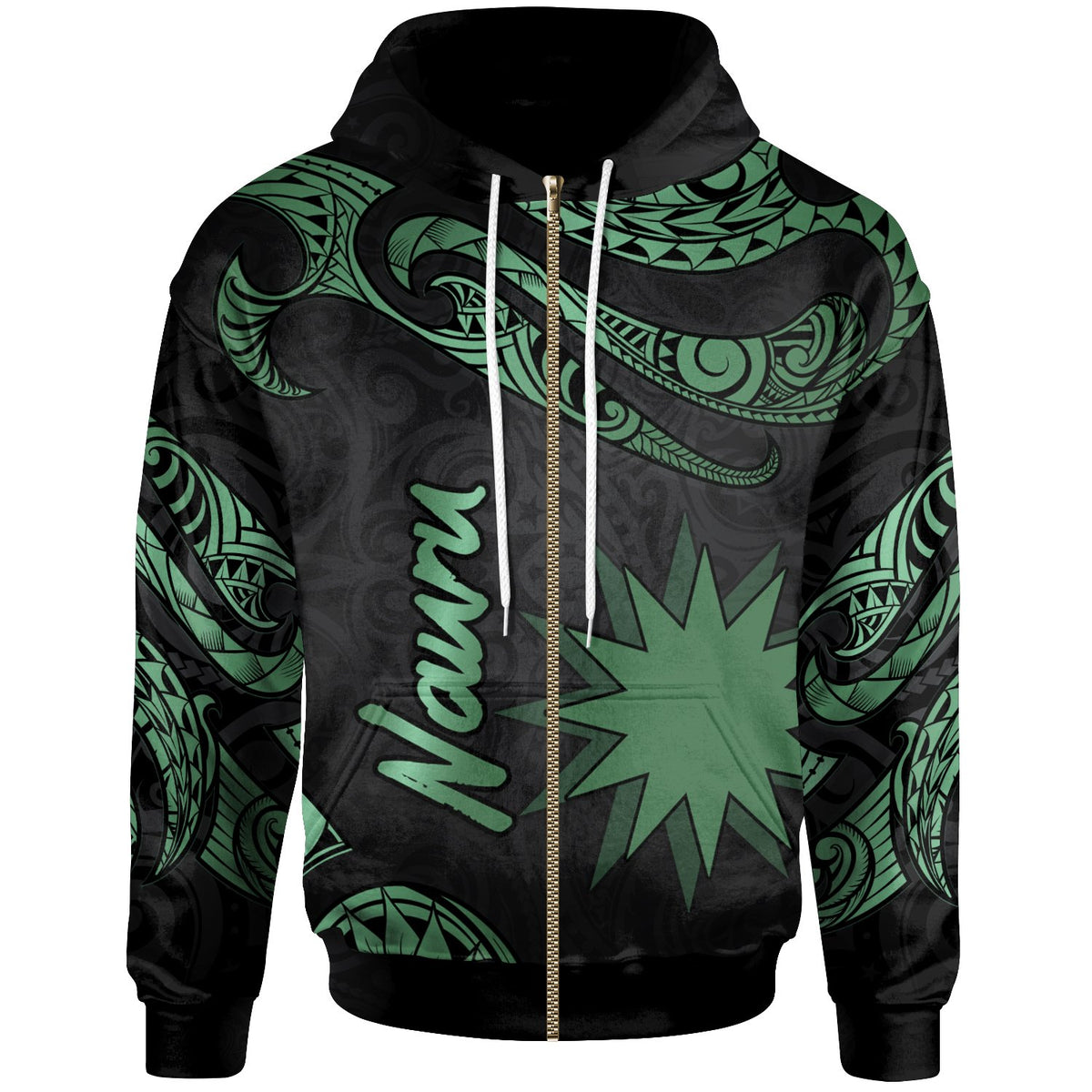 Nauru Polynesian Zip Hoodie Polynesian Tattoo Green Version Unisex Green - Polynesian Pride