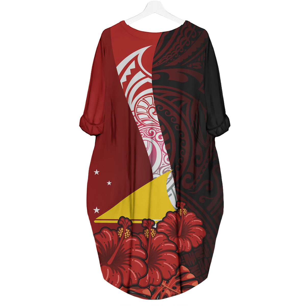 Tokelau Polynesian Batwing Pocket Dress - Hibiscus With Coat Of Arm - Polynesian Pride