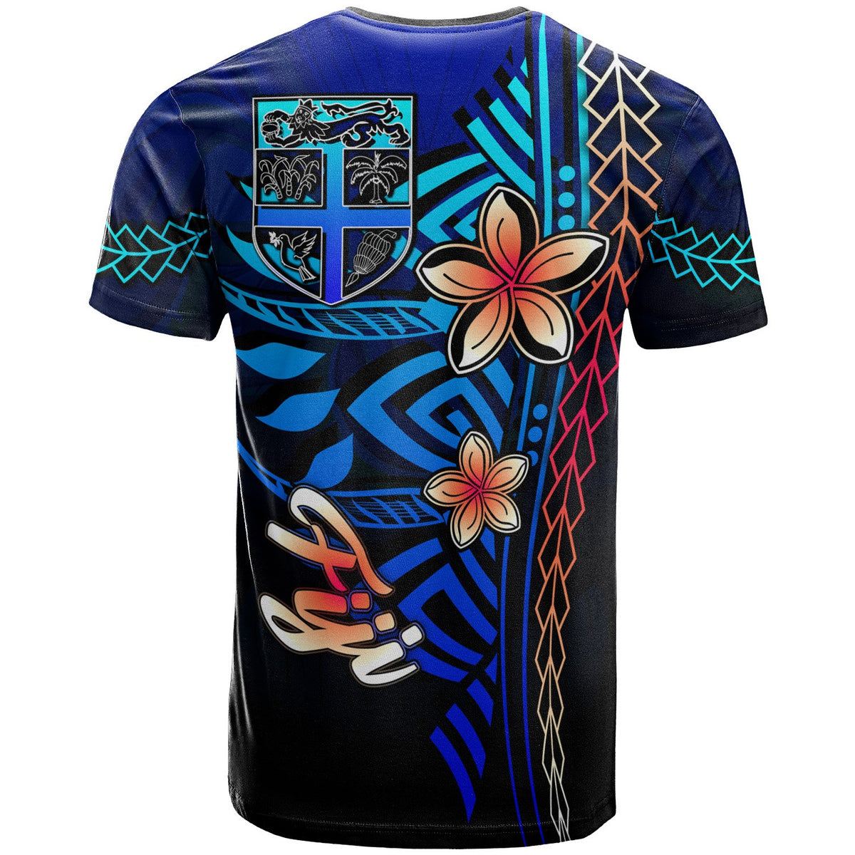 Fiji Custom T Shirt Blue Vintage Tribal Mountain - Polynesian Pride