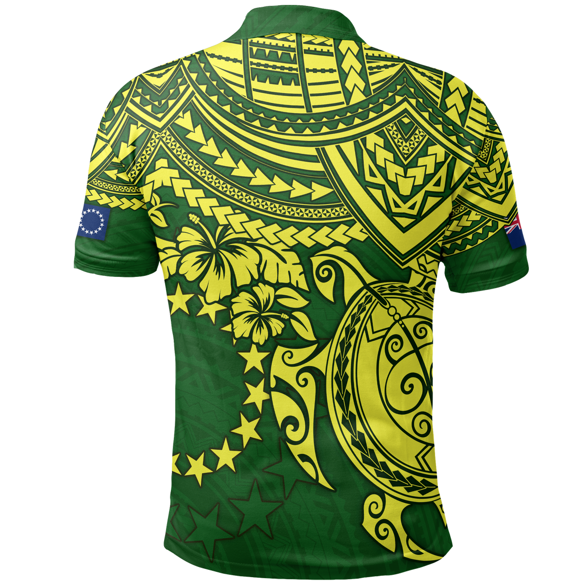Cook Islands Polo Shirt Kuki Airani Flag Yellow Turtle Hibiscus - Polynesian Pride