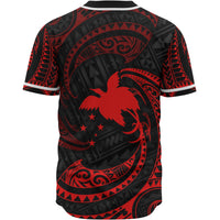 Papua New Guinea Polynesian Custom Personalised Baseball Shirt - Red Tribal Wave - Polynesian Pride