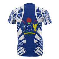 Cook Islands T Shirt Polynesian Coat of Arms Polynesian Tattoo Blue Style - Polynesian Pride