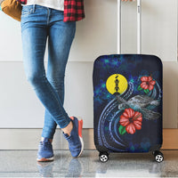 New Caledonia Polynesian Luggage Cover - Blue Turtle Hibiscus - Polynesian Pride