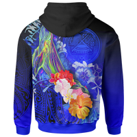 American Samoa Polynesian Custom Zip up Hoodie Humpback Whale with Tropical Flowers - Polynesian Pride