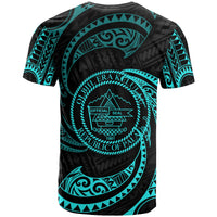 Palau Polynesian Custom T Shirt Neon Blue Tribal Wave - Polynesian Pride