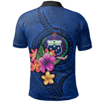 Samoa Polynesian Polo Shirt Floral With Seal Blue - Polynesian Pride