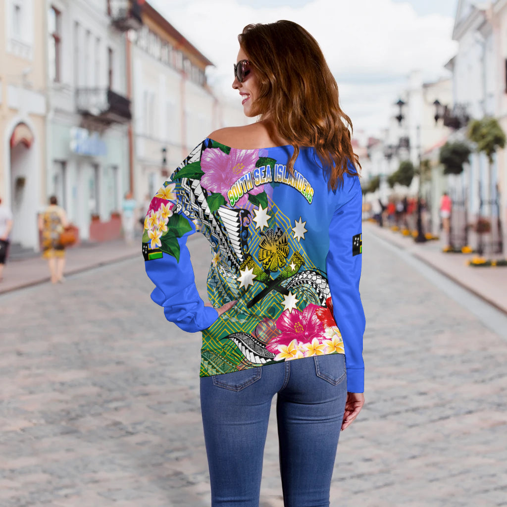 South Sea Islanders Kanakas Hibiscus Polynesia Women Off Shoulder Sweater - LT2 - Polynesian Pride