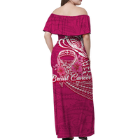 Breast Cancer Pink Ribbon Butterfly Polynesian Pink Version Off Shoulder Long Dress - LT12 - Polynesian Pride