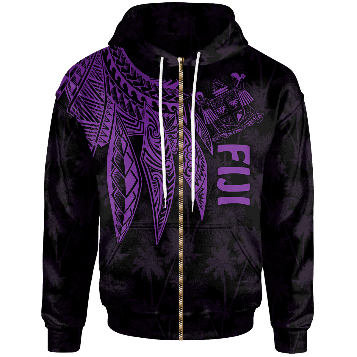 Fiji Zip up Hoodie Polynesian Wings (Purple) Unisex Blue - Polynesian Pride