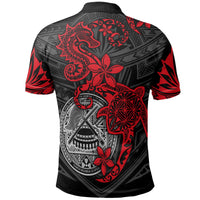 American Samoa Polynesian Polo Shirt Red Seahorse Turtle - Polynesian Pride