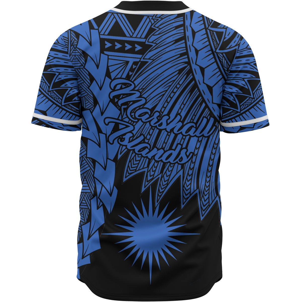 Marshall Islands Polynesian Custom Personalised Baseball Shirt - Tribal Wave Tattoo Blue - Polynesian Pride