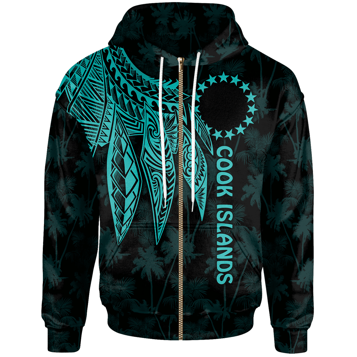 Cook Islands Zip up Hoodie Polynesian Wings (Turquoise) Unisex Turquoise - Polynesian Pride