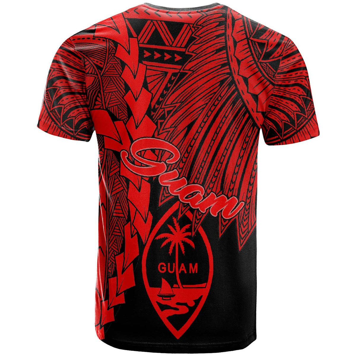 Guam Polynesian T Shirt Tribal Wave Tattoo Red - Polynesian Pride