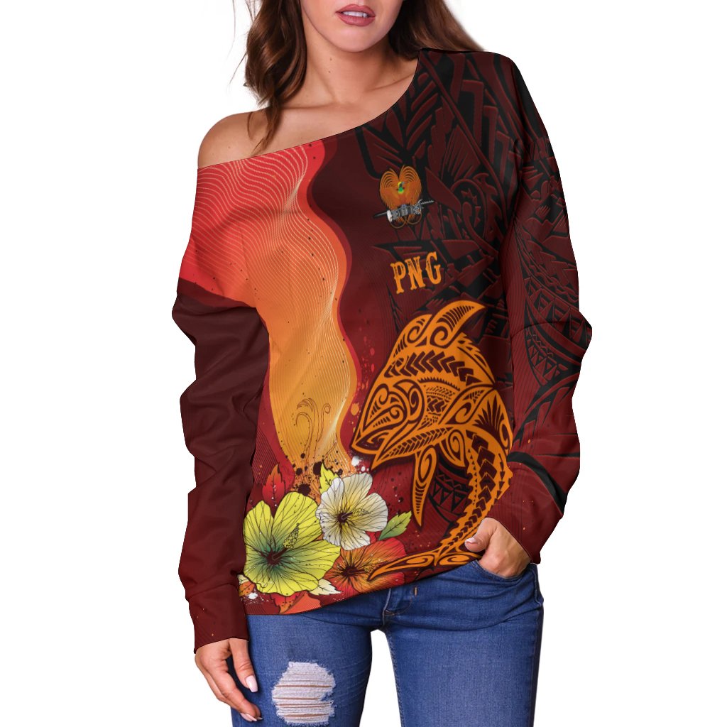 Papua New Guinea Women's Off Shoulder Sweater - Tribal Tuna Fish - Polynesian Pride