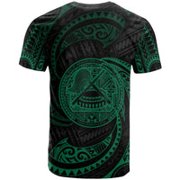 American Samoa Polynesian Custom T Shirt Green Tribal Wave - Polynesian Pride