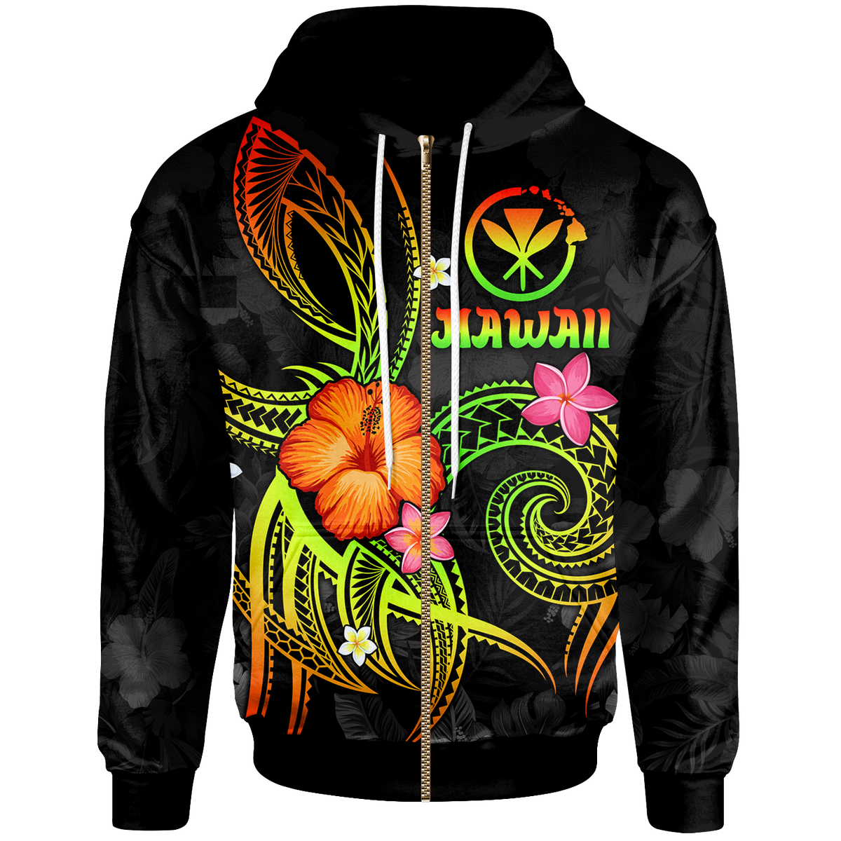 Polynesian Hawaii Zip up Hoodie Legend of Kanaka Maoli (Reggae) Unisex Reggae - Polynesian Pride
