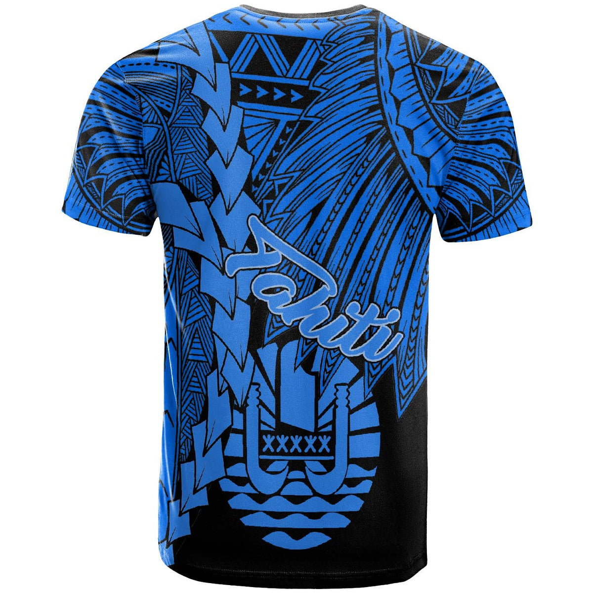 Tahiti Polynesian Custom T Shirt Tribal Wave Tattoo Blue - Polynesian Pride