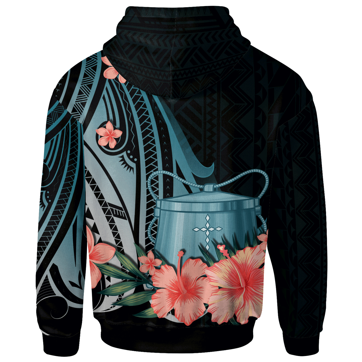 Tokelau Custom Hoodie Turquoise Polynesian Hibiscus Pattern Style - Polynesian Pride