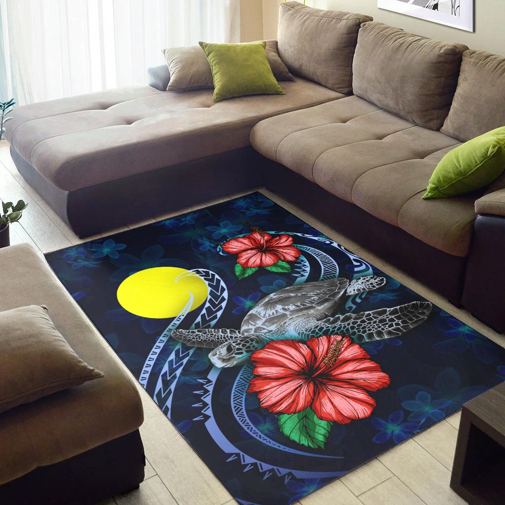 Palau Polynesian Area Rug - Blue Turtle Hibiscus - Polynesian Pride