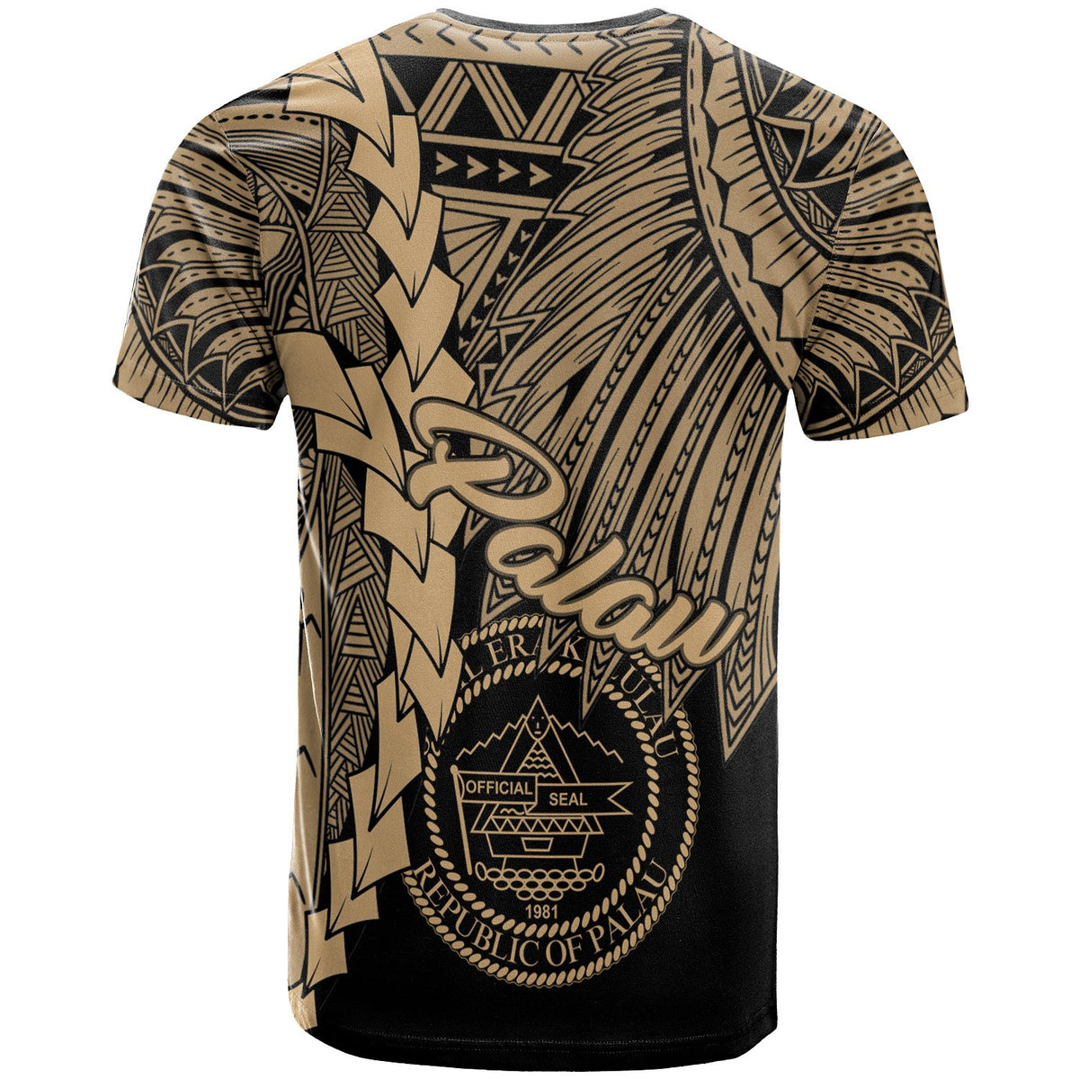 Palau Polynesian T Shirt Tribal Wave Tattoo Gold - Polynesian Pride