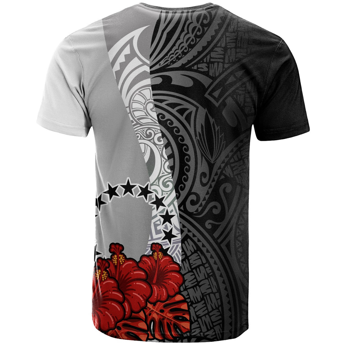 Cook Islands Polynesian T Shirt Coat of Arm With Hibiscus White - Polynesian Pride