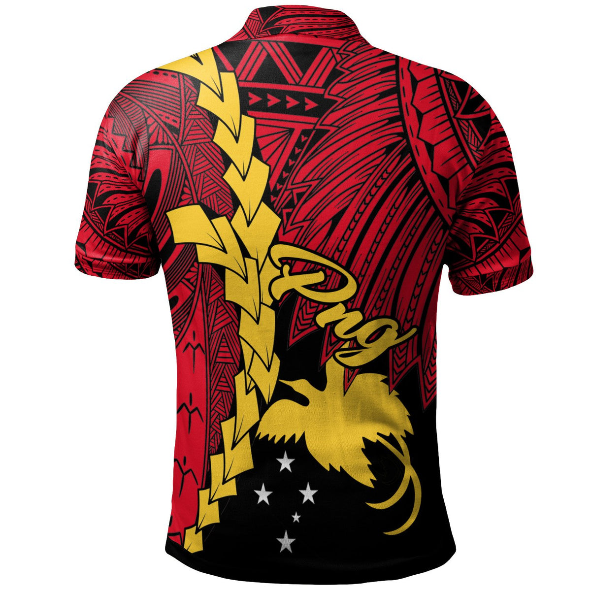 Papua New Guinea Polynesian Polo Shirt Tribal Wave Tattoo Flag Color - Polynesian Pride