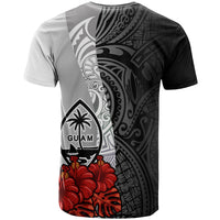 Guam Polynesian T Shirt Coat of Arm With Hibiscus White - Polynesian Pride