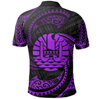 Tahiti Polynesian Custom Polo Shirt Purple Tribal Wave - Polynesian Pride