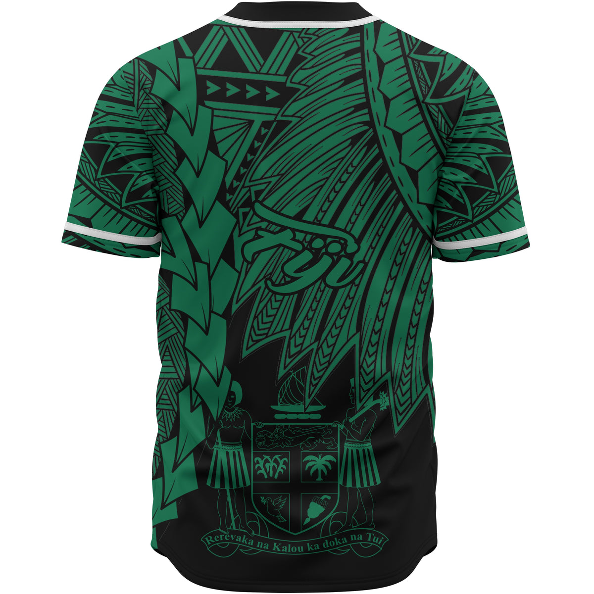 Fiji Polynesian Custom Personalised Baseball Shirt - Tribal Wave Tattoo Green - Polynesian Pride
