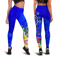 Fiji Legging - Turtle Plumeria (Blue) - Polynesian Pride