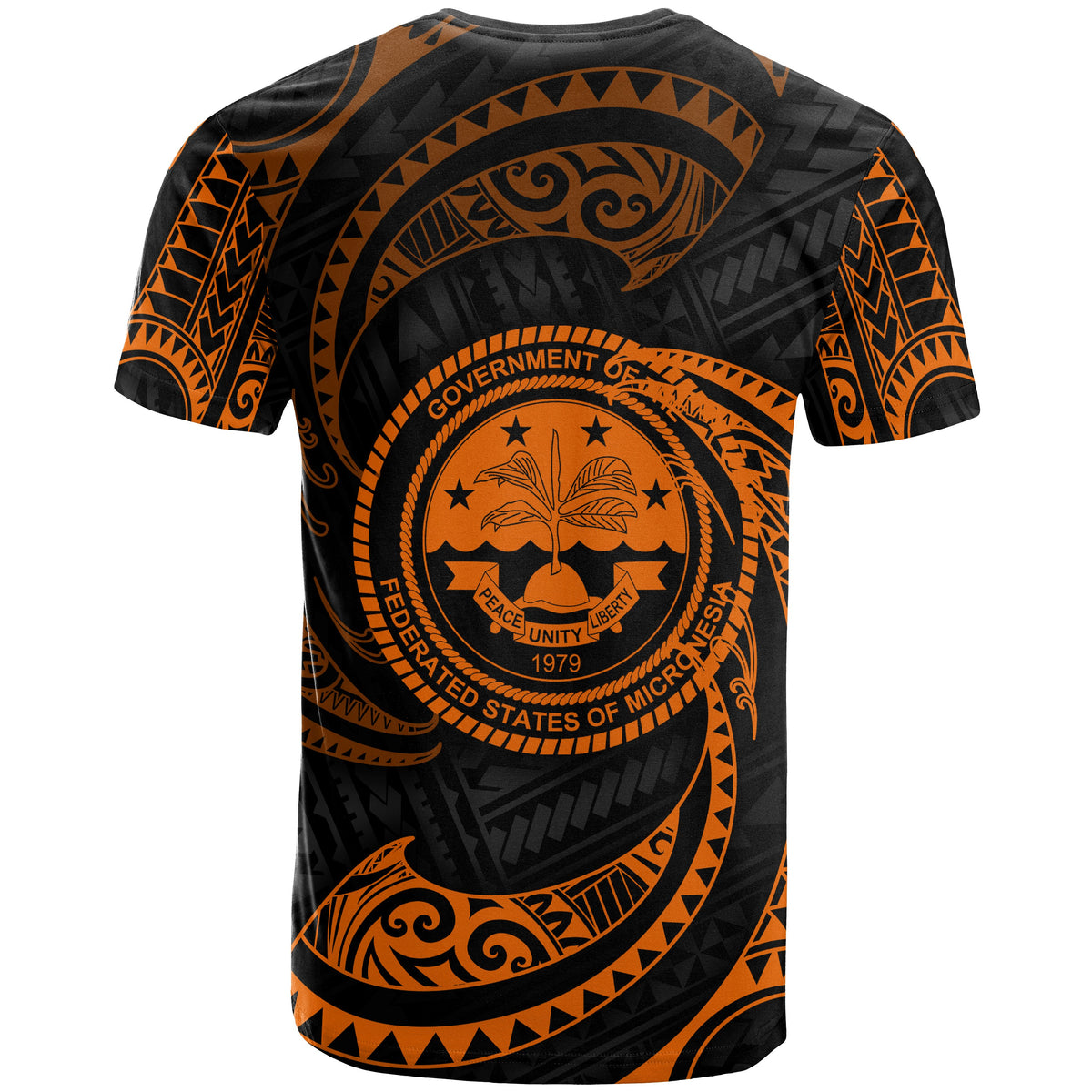 Federated States of Micronesia Custom T Shirt Orange Tribal Wave - Polynesian Pride