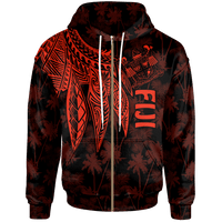Fiji Zip up Hoodie Polynesian Wings (Red) Unisex Blue - Polynesian Pride