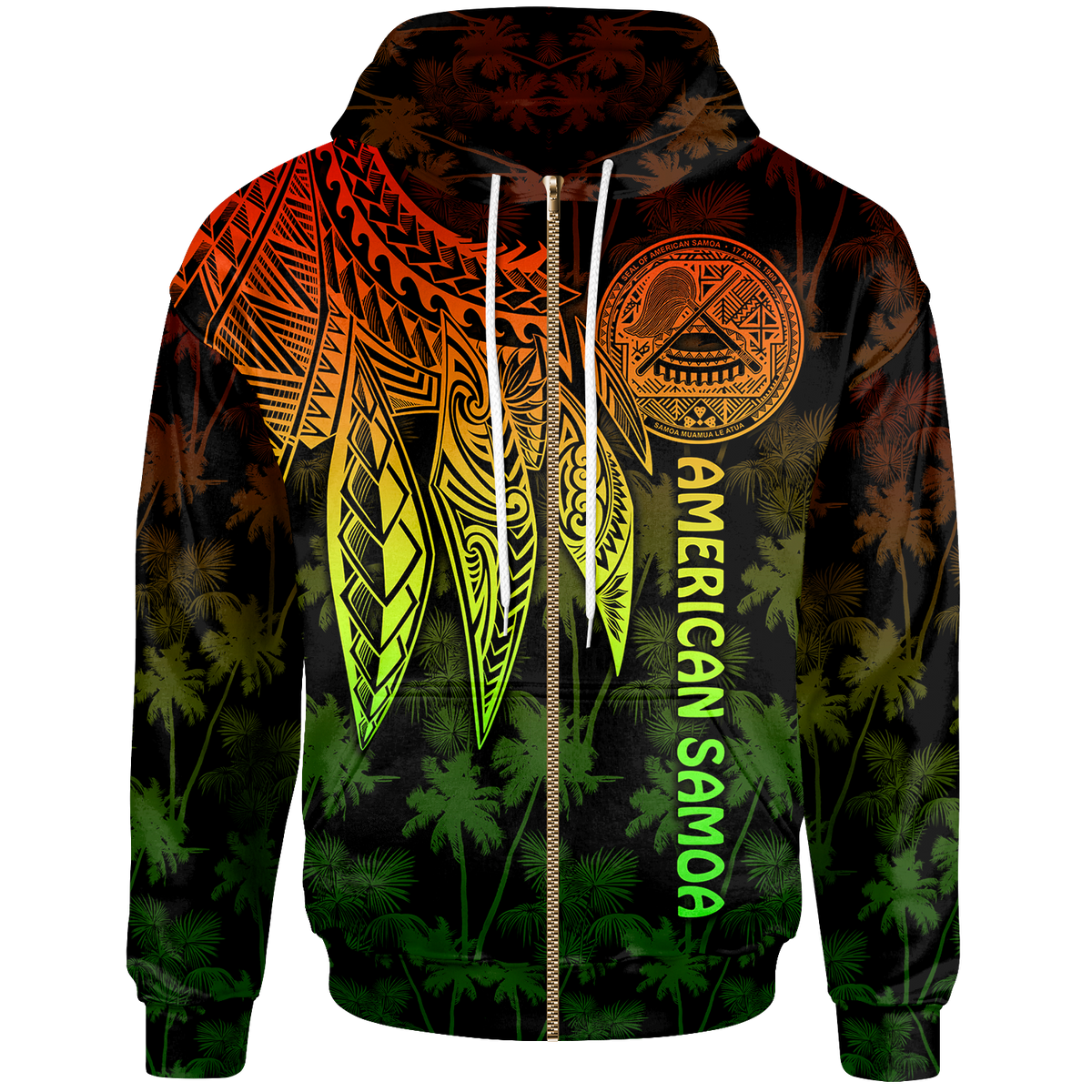 American Samoa Zip up Hoodie Polynesian Wings (Reggae) Unisex Reggae - Polynesian Pride